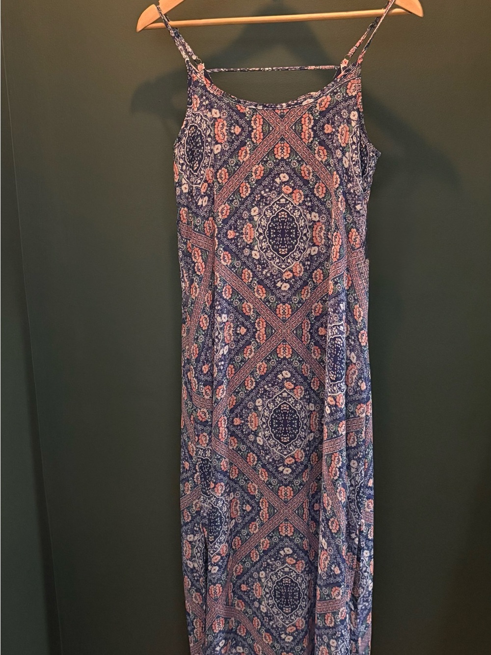 Rewind Navy and Pink Printed Maxi Dress
